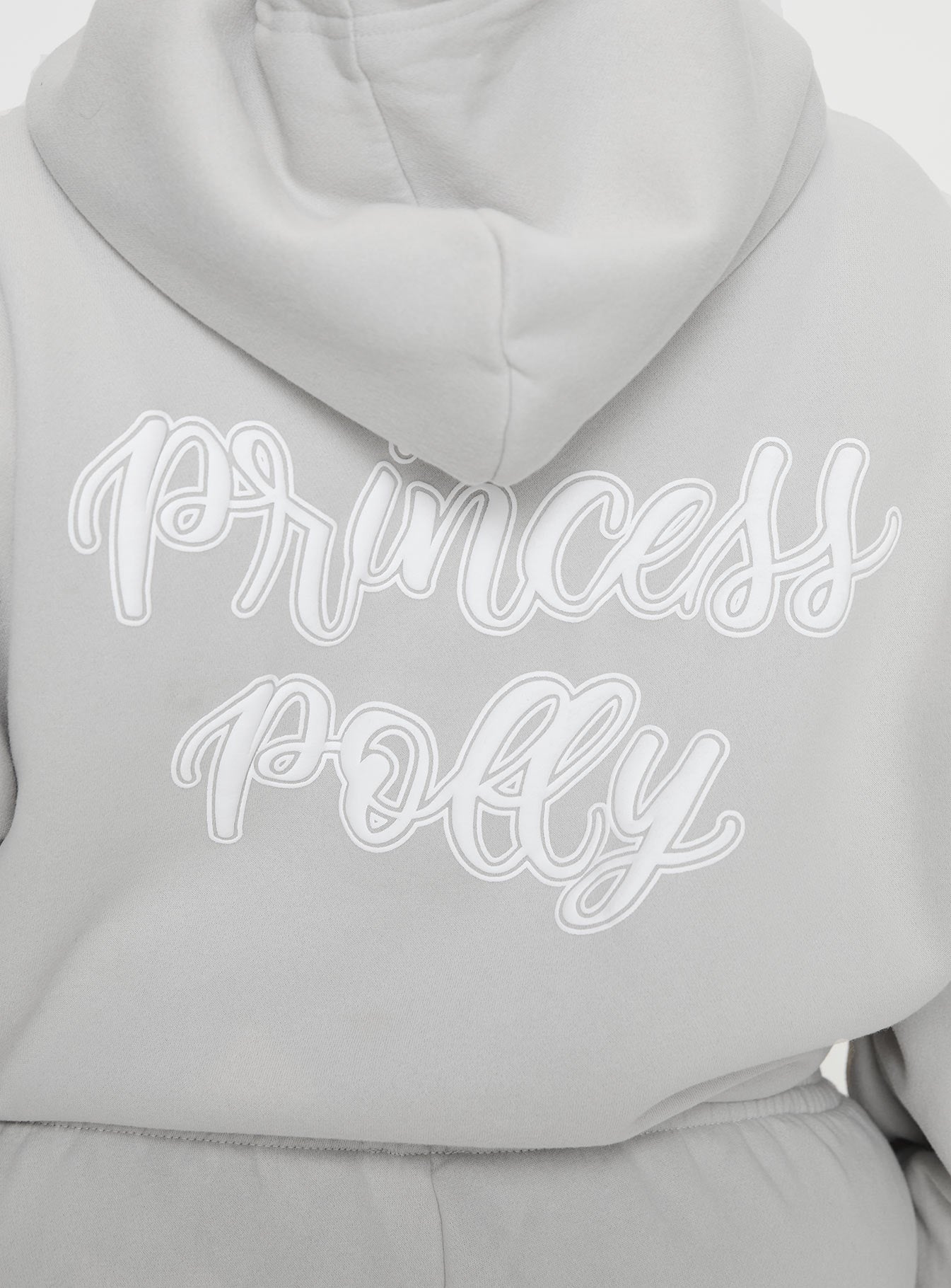 Princess Polly Hooded Sweatshirt Puff Text Grey Curve