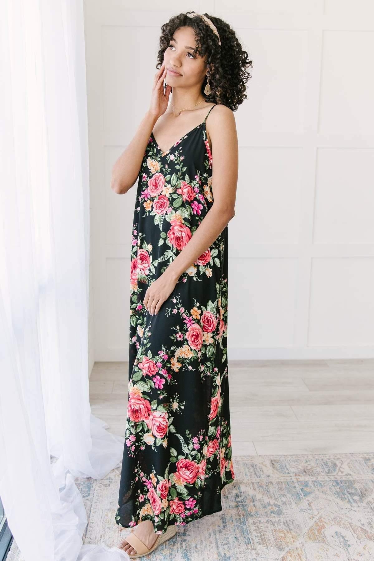 Stuck With Me Floral Maxi in Black